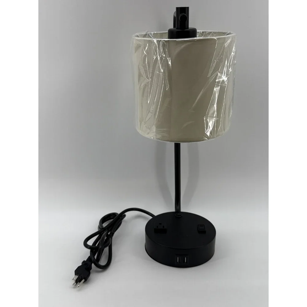 Modern Desk Lamp Black Metal Fabric USB Ports Power Outlets China Table Charging